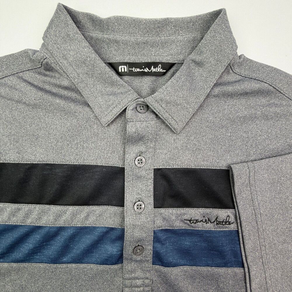 TravisMathew Gray Colorblock Stripe Polo Shirt M Golf Performance